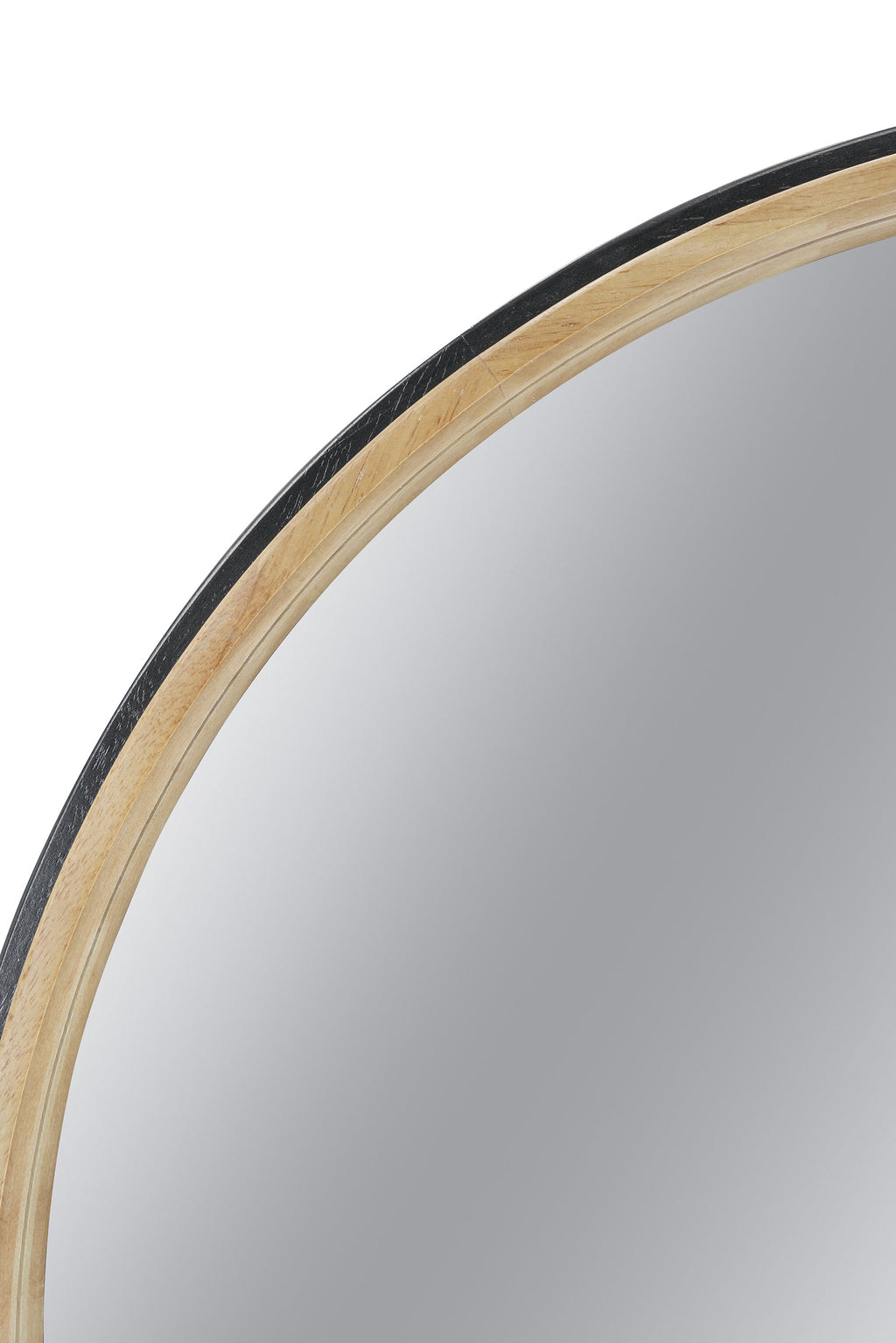 Two – Tone Black & Natural Wood Round Wall Mirror, 31.3 in