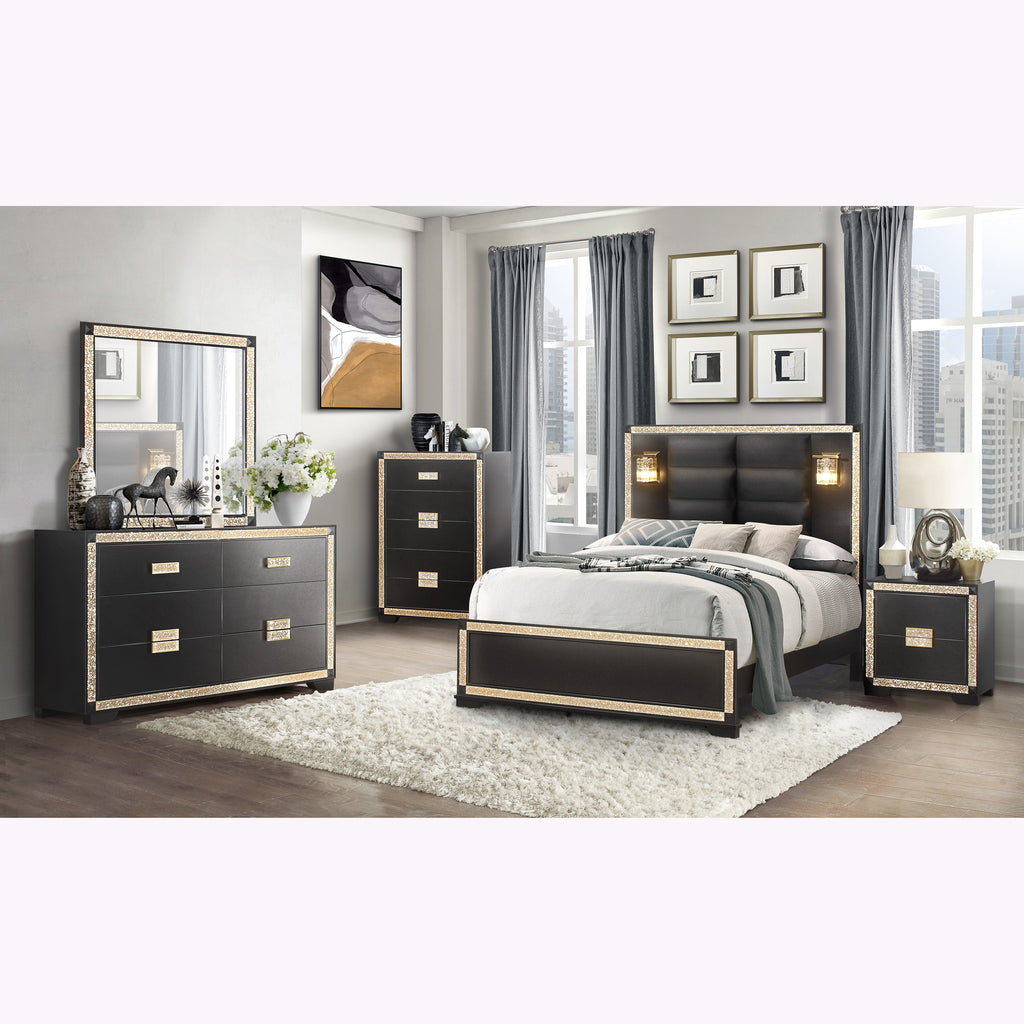 Lively Black/Gold Queen Bedroom Set