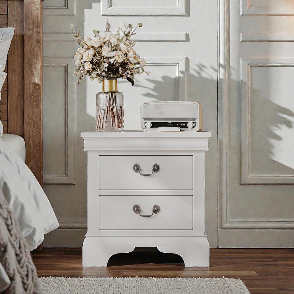 Classic Wooden Nightstand – White
