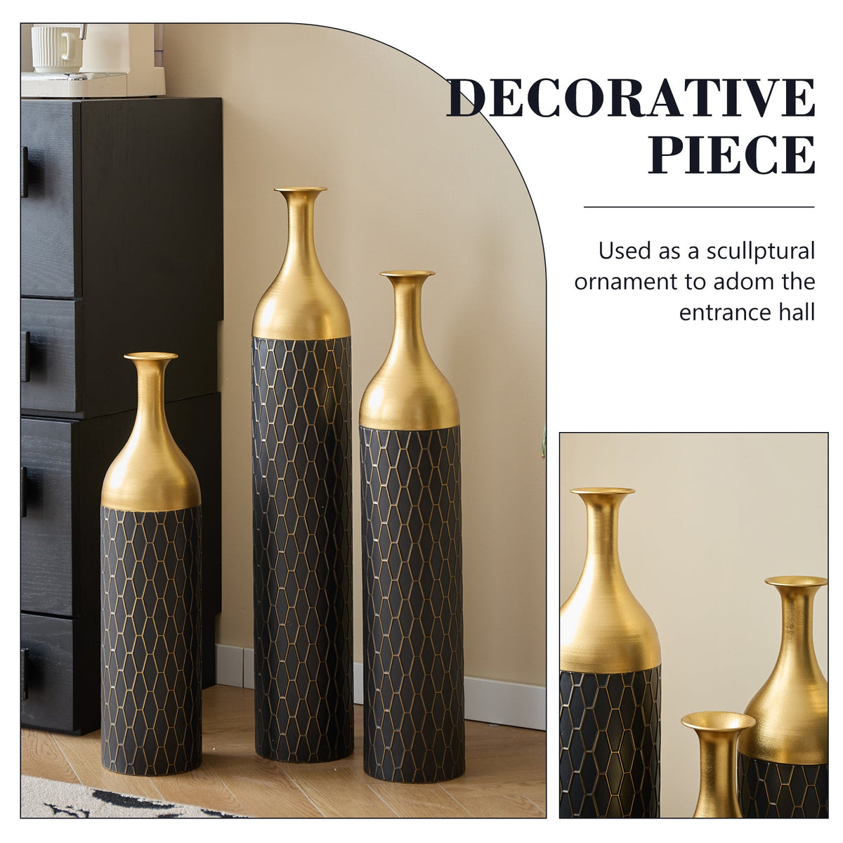 3 – Piece Handcrafted Metal Floor Vase Set