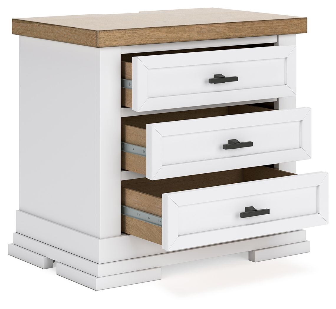 Ashbryn – Three Drawer Night Stand – White / Natural
