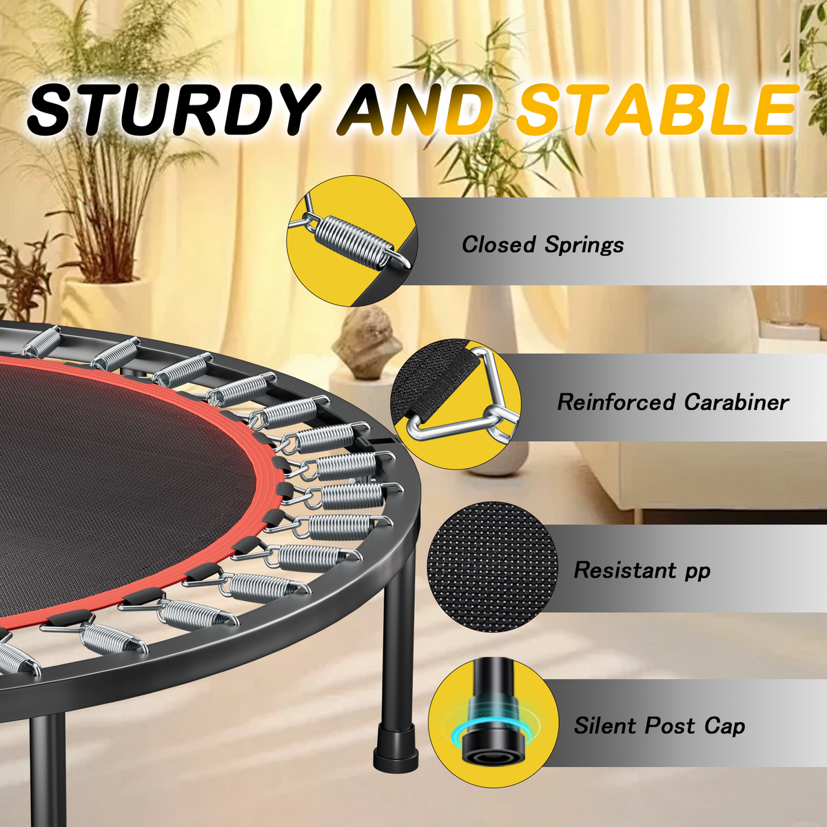 40 Inch Foldable Trampoline with Handle – Standard Spring – Black