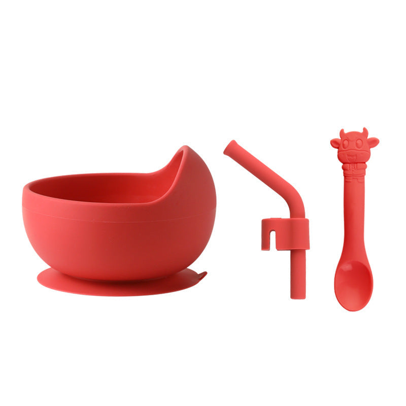 Children's Full Silicone Bowl Sucker Learning To Eat Training Meal Bowl Adsorption Baby Spoon Fork Meal Set Kindergarten