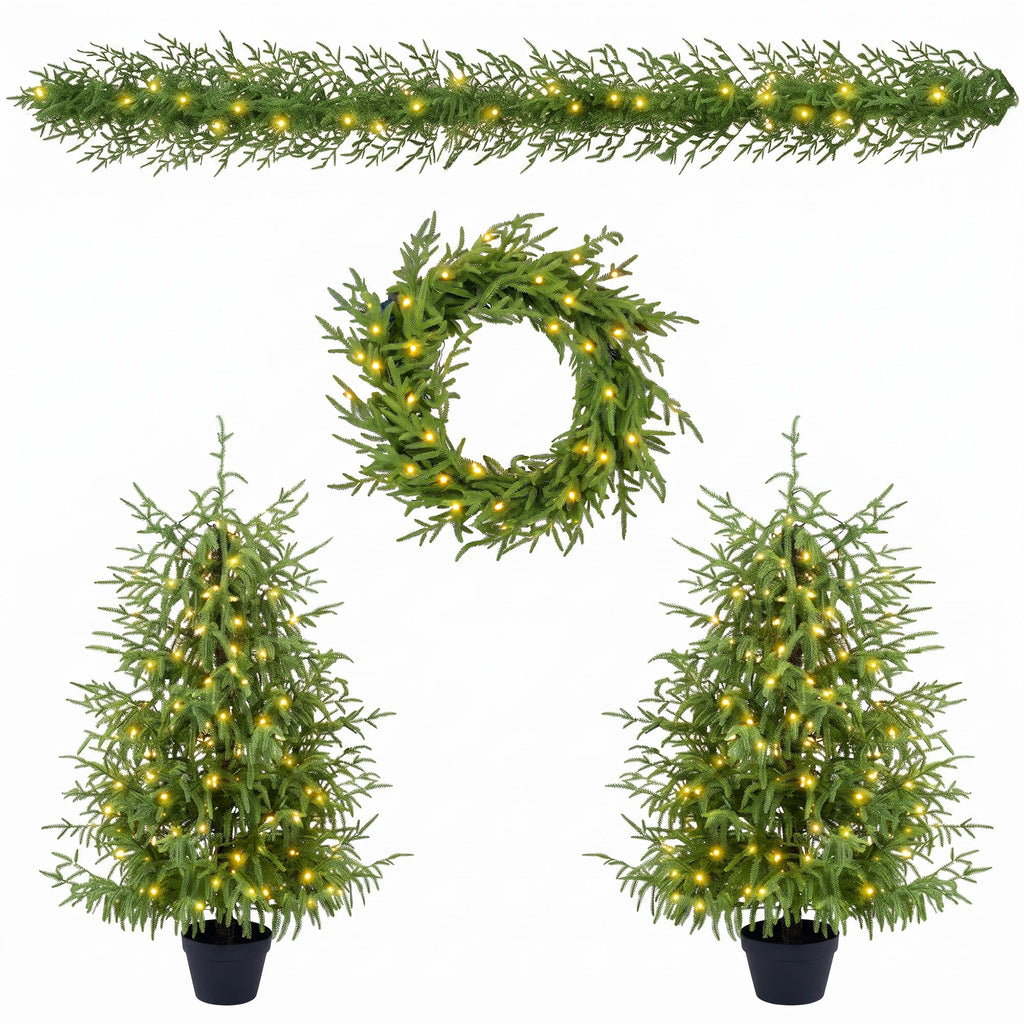 4 – Piece Christmas Tree Set – 2 Trees, Wreath, and Garland
