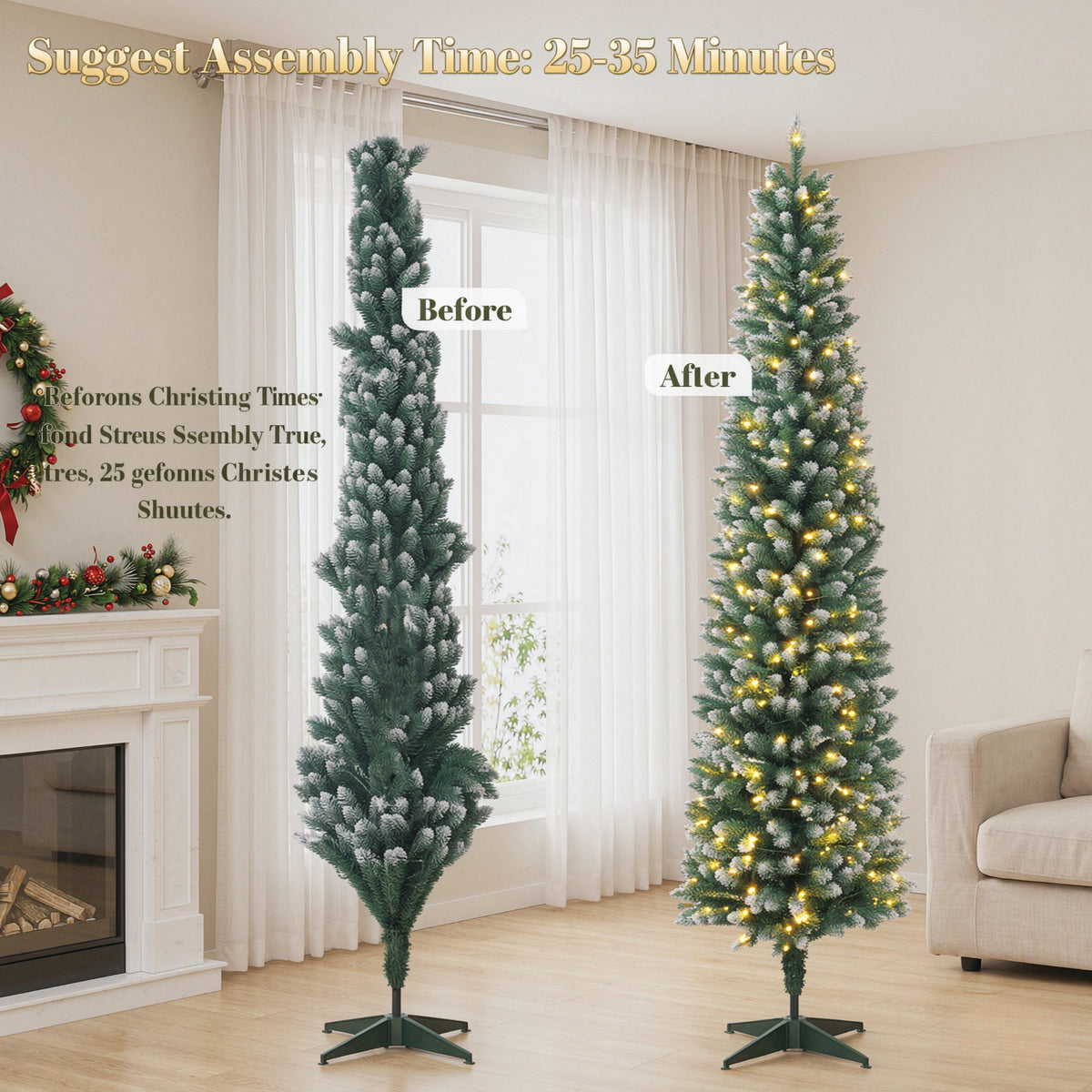 7ft Flocked Pencil Prelit Christmas Tree, Dual – Color