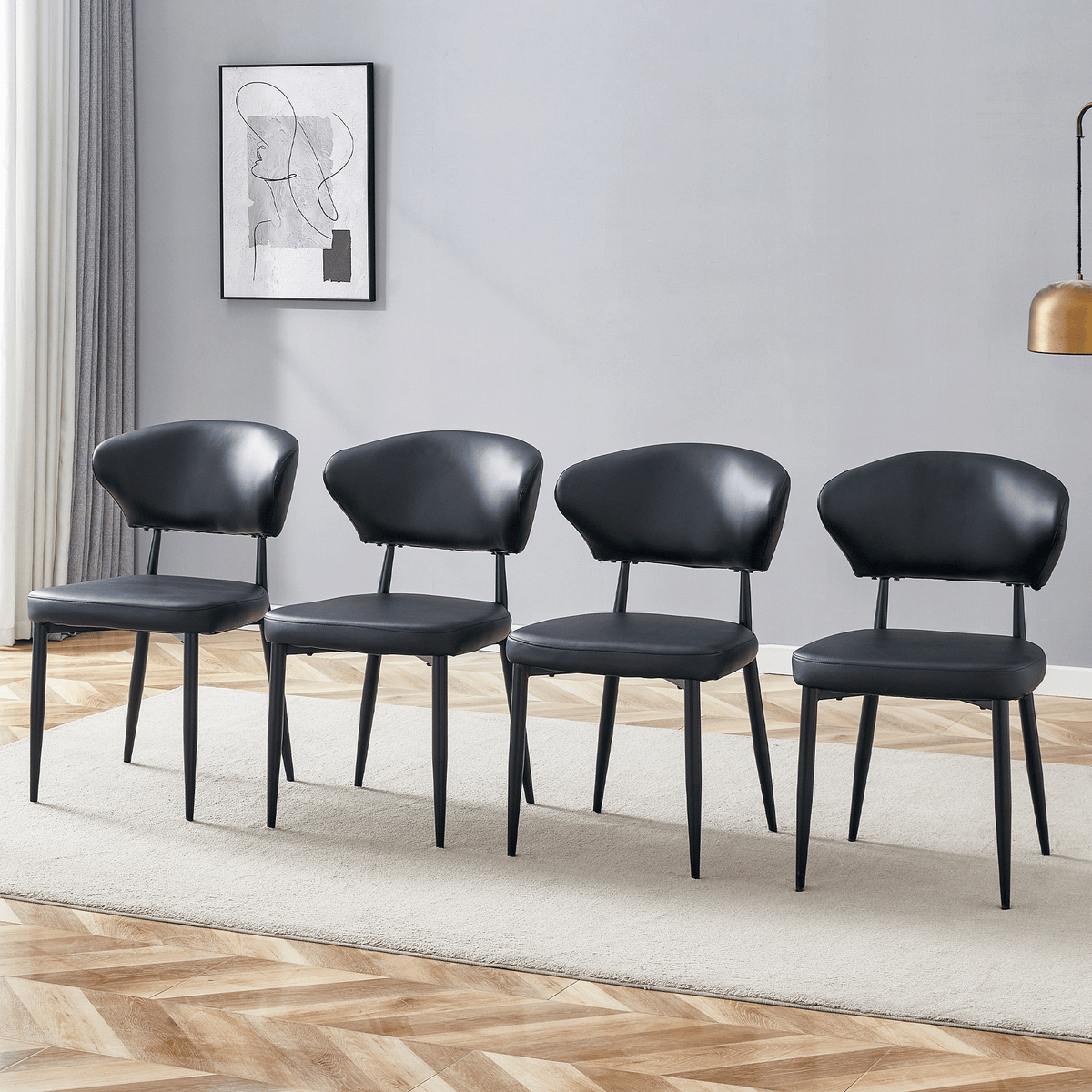 Black Minimalist Ergonomic Dining Chair – Set of 4