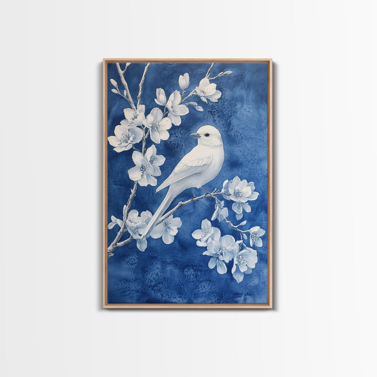 Blue Botanial Wall Art Chinoiserie Wall Art, White Bird, Blue Chinoiserie Home Decor, Botanical Print, Bird Painting, Fr