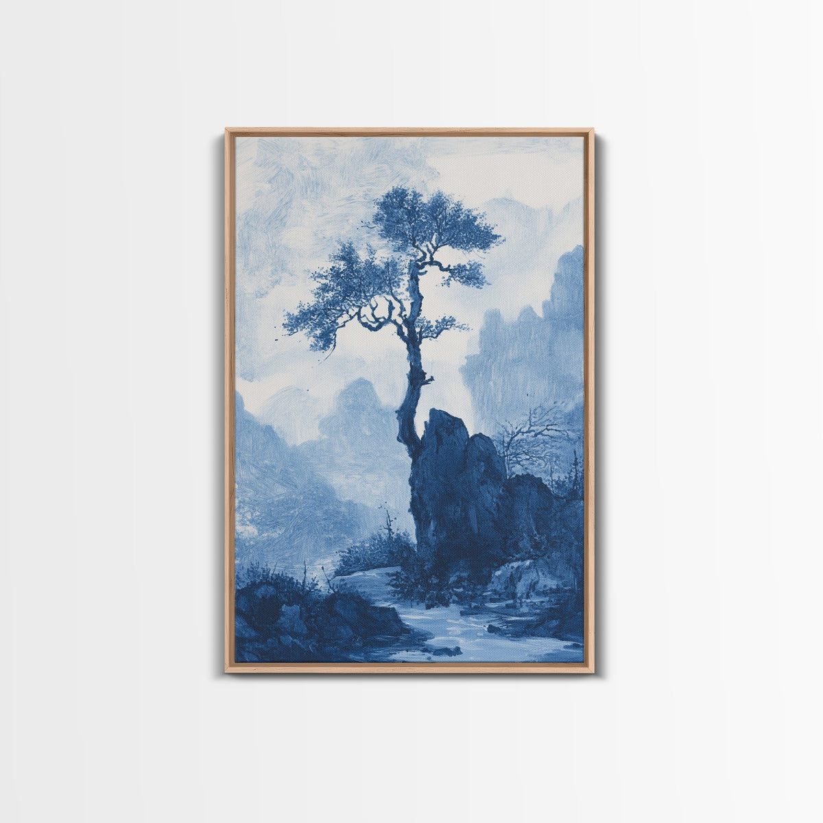 Chinoiserie Wall Art, Chinoiserie Style Canvas Print, Chinoiserie Blue Painting, Retro Boho Style Minimalist Wall Art, B