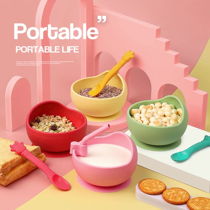Children's Full Silicone Bowl Sucker Learning To Eat Training Meal Bowl Adsorption Baby Spoon Fork Meal Set Kindergarten
