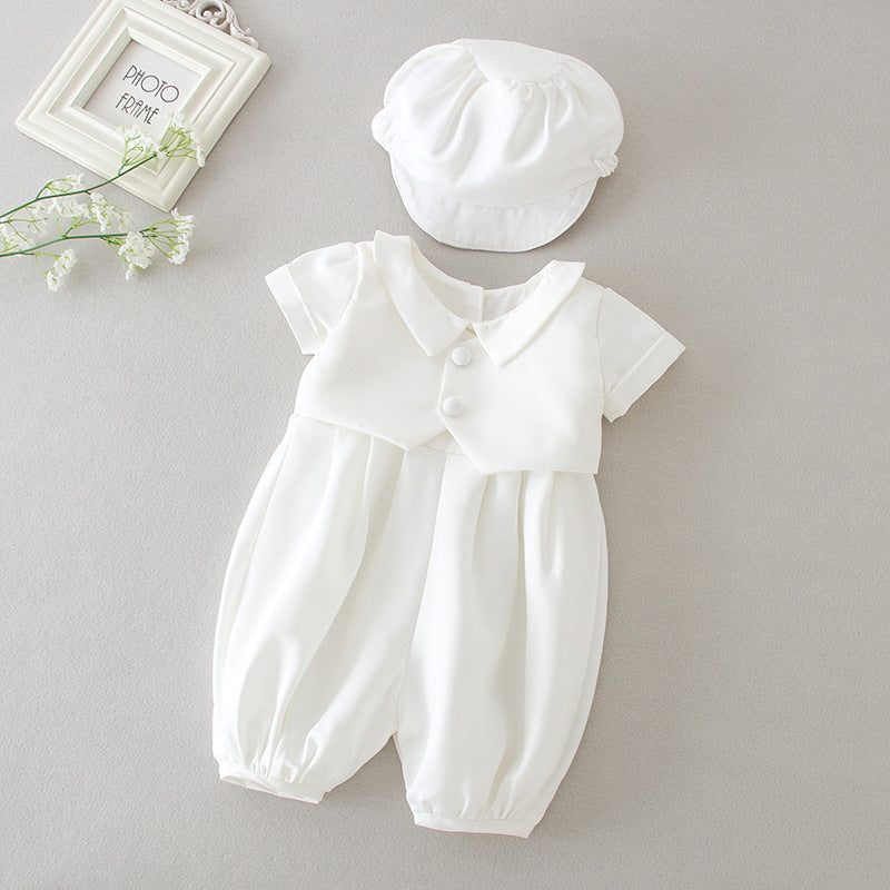 Boy's White Full Moon Full Year Wine Suit With Hat Dress Two – piece Set