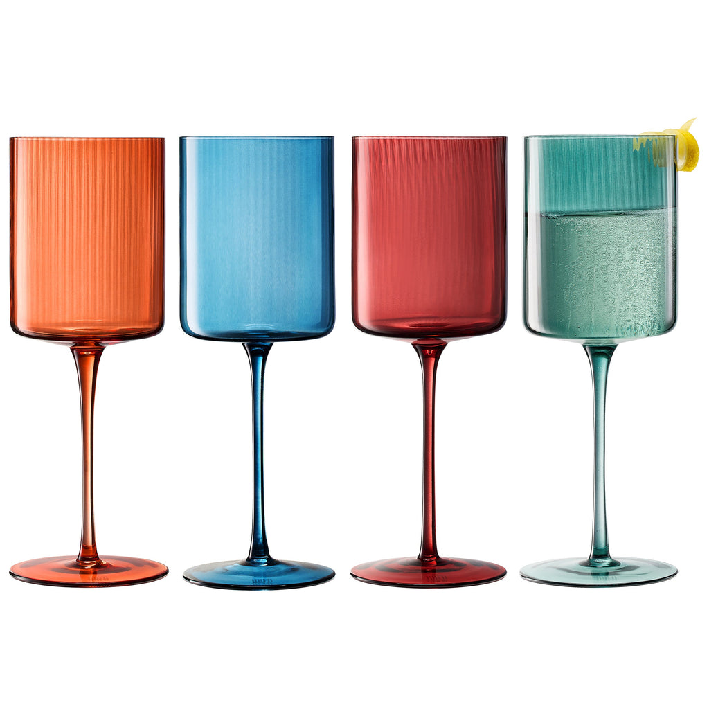 Tonal Ribbed Stemmed Wine Glassware, Set of 4