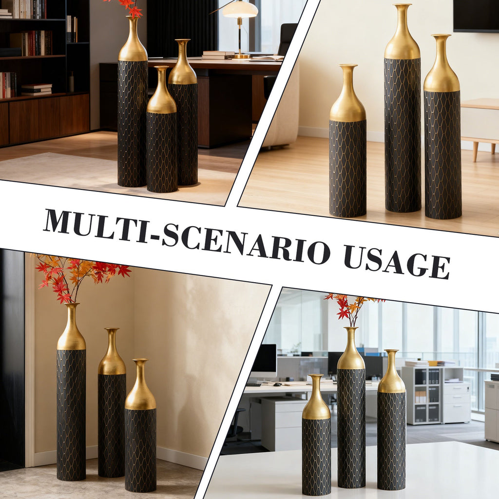 3 – Piece Handcrafted Metal Floor Vase Set