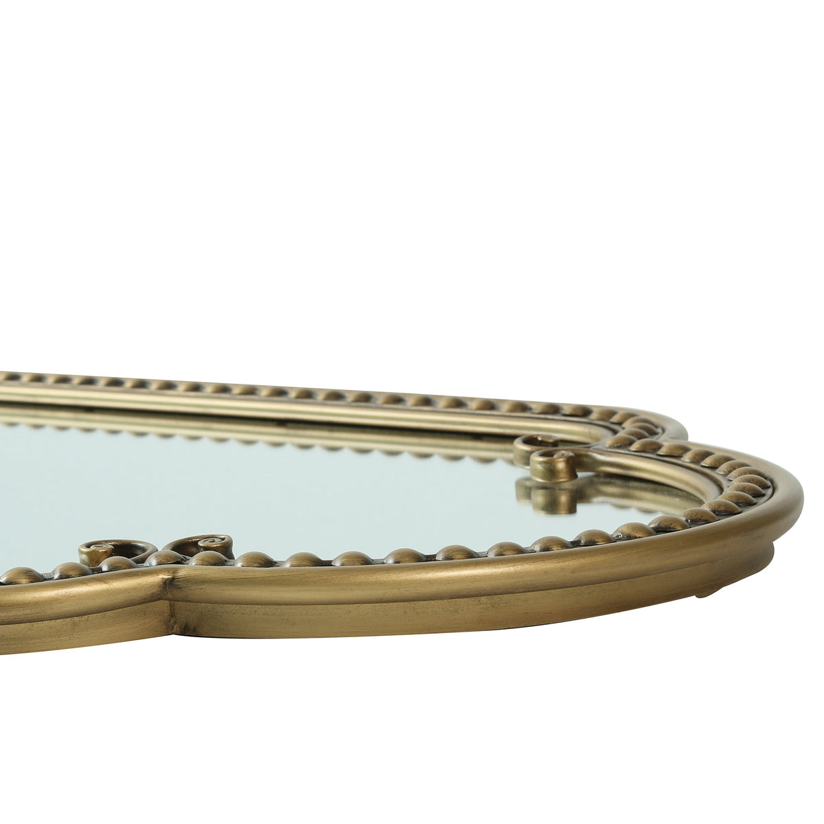 Scalloped Oval Wall Mirror, Vintage Gold Oblong Mirrors with Beaded