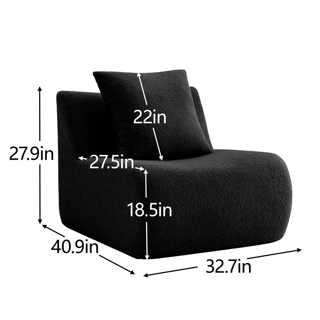 Armless Sofa With Pillow – Teddy Fabric in Black