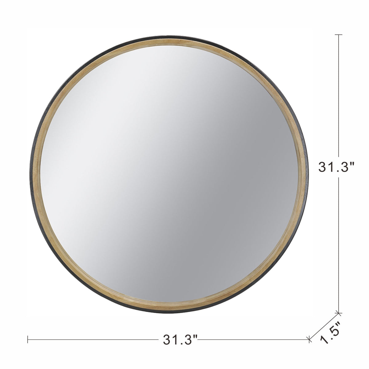 Two – Tone Black & Natural Wood Round Wall Mirror, 31.3 in