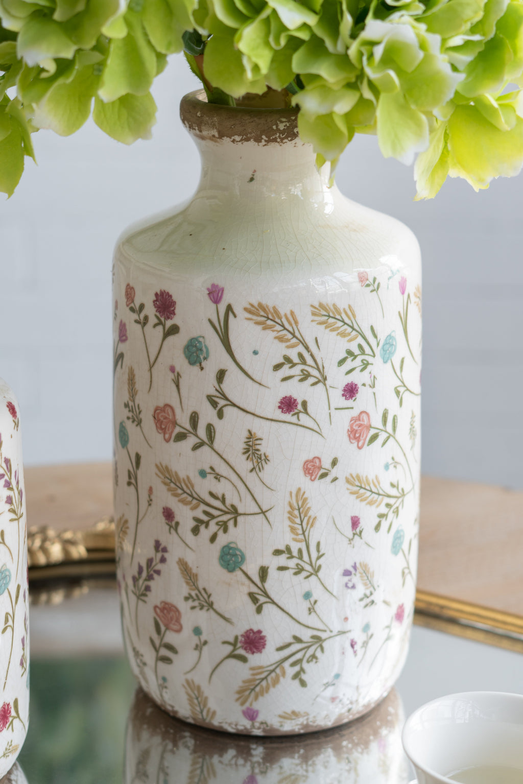 D5.3x10.6" Ceramic Cylinder Vase with Multi – Colored Floral Motifs