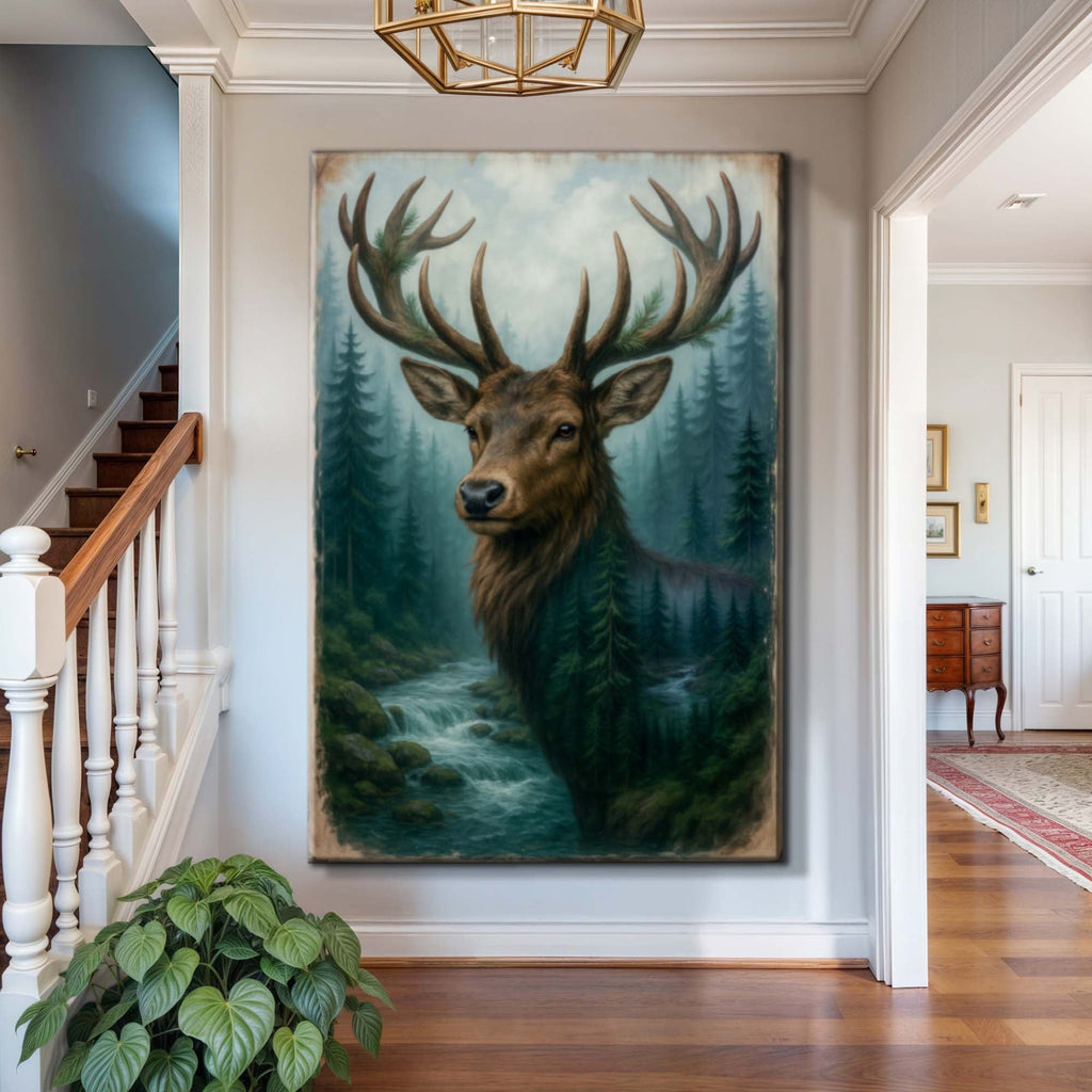 Misty Stag Double Exposure Wall Art