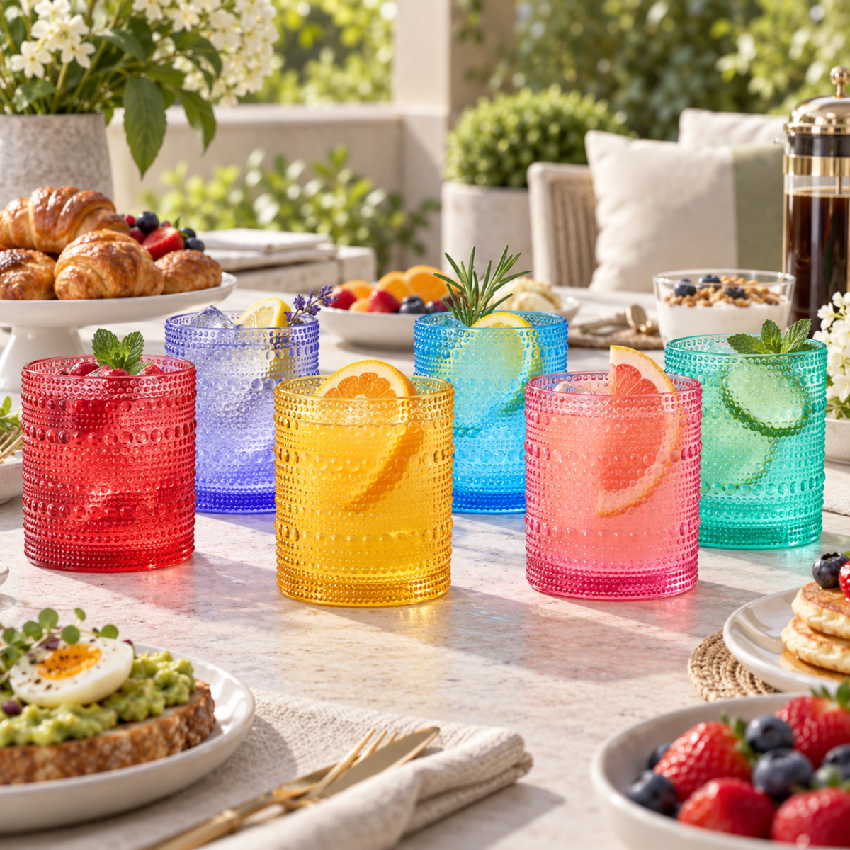 Madrid Acrylic Lowball Hobnail Glassware, Set of 6