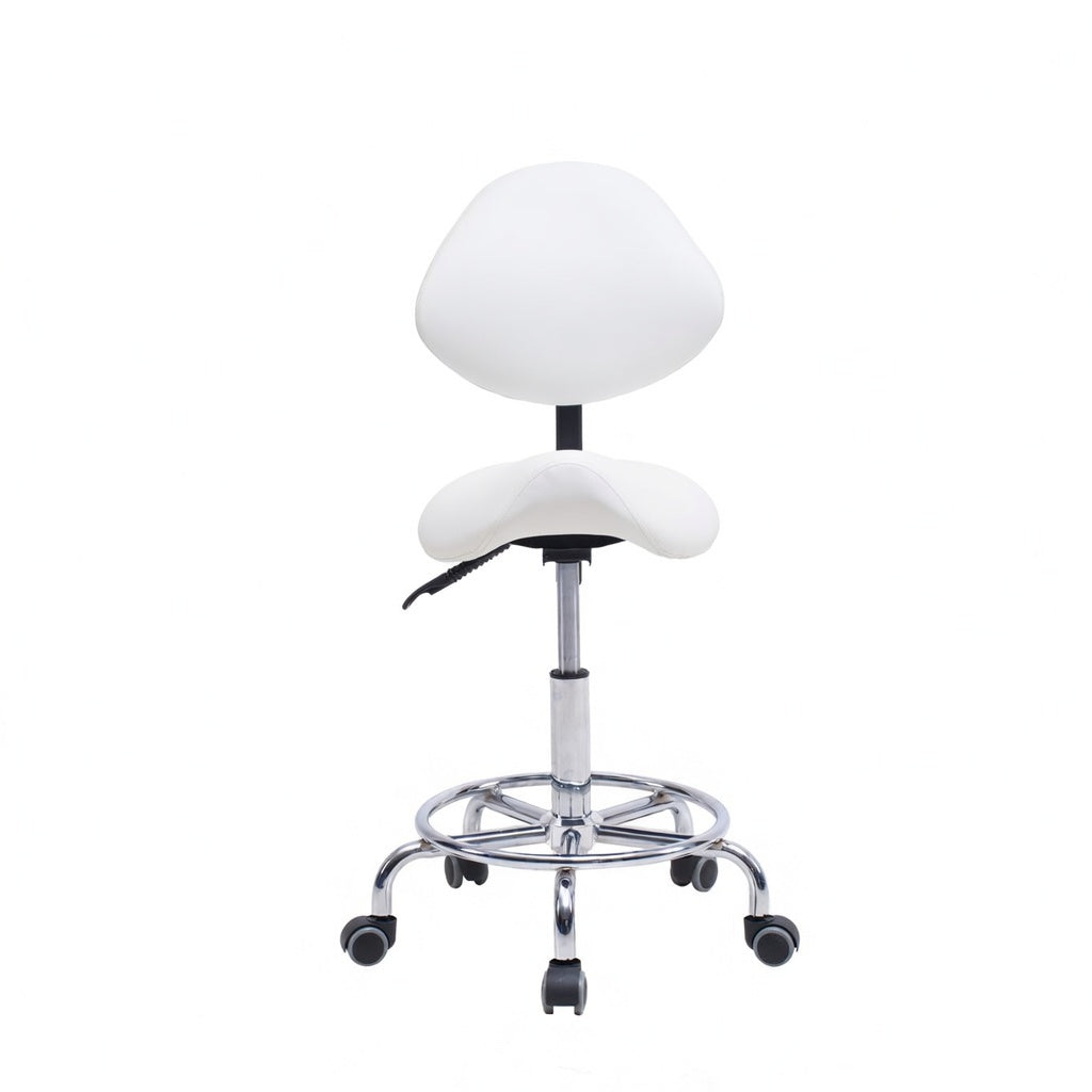 Saddle Stool Chair with Backrest – White