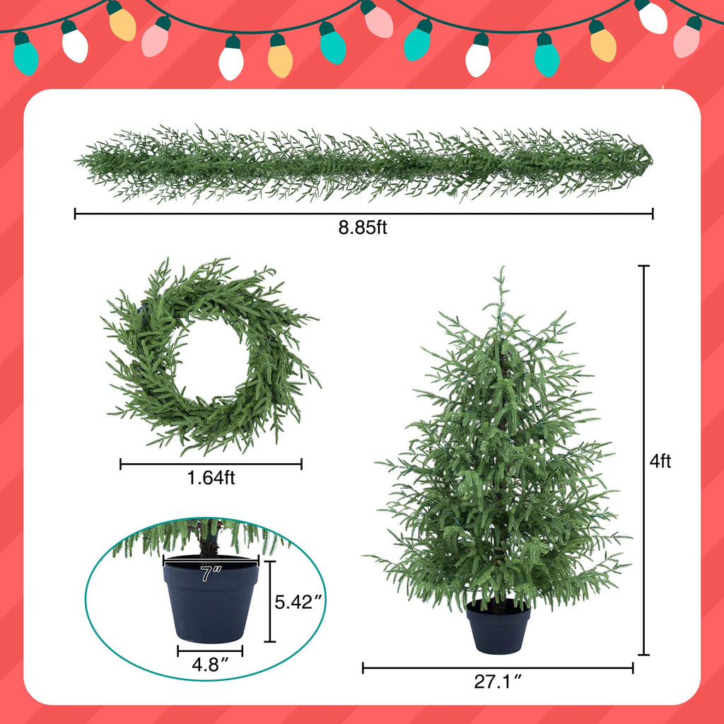 4 – Piece Christmas Tree Set – 2 Trees, Wreath, and Garland