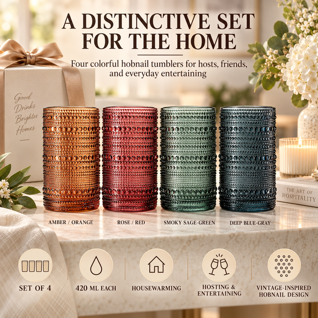 Tonal Hobnail Highball Glassware, Set of 4