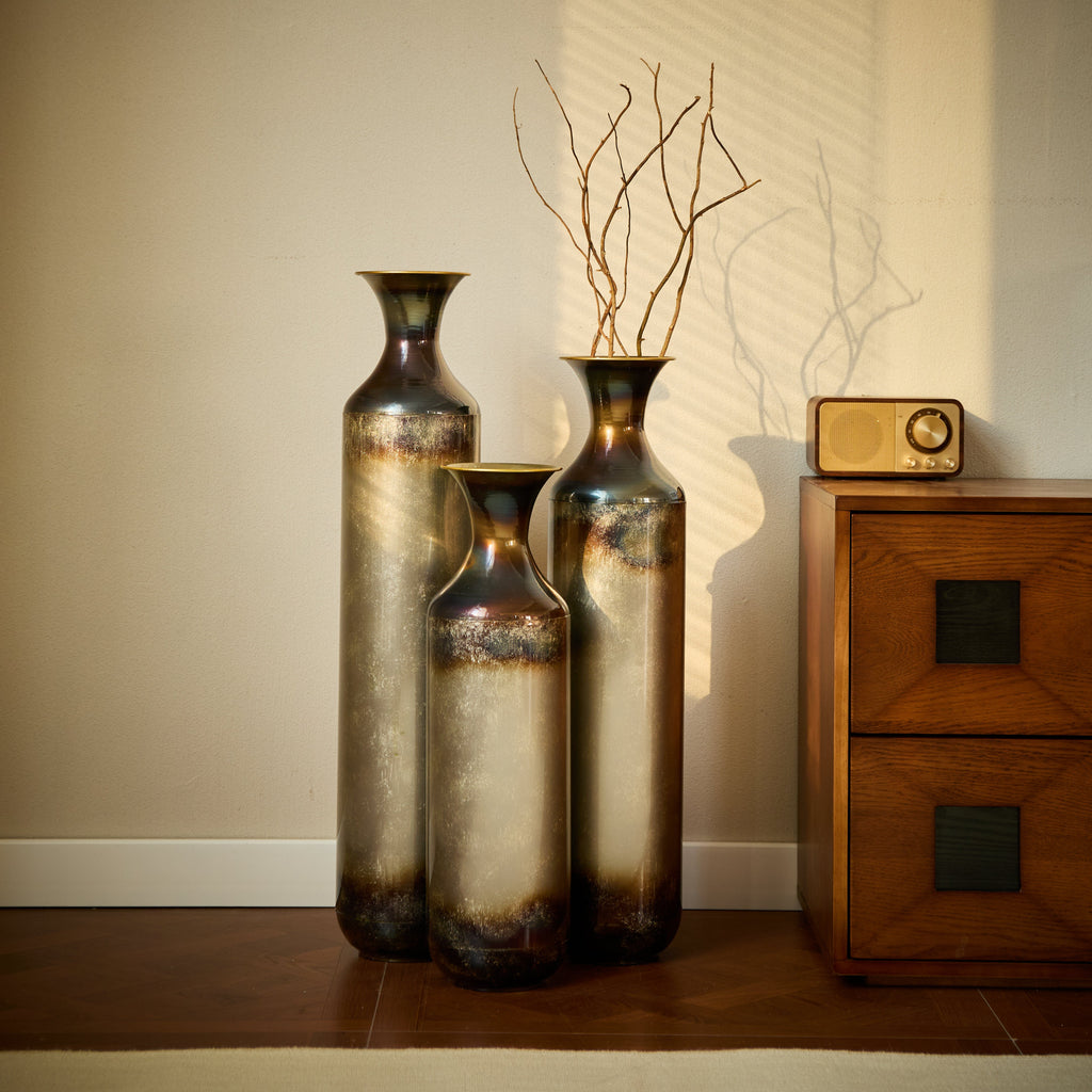 Hand – Forged Metal Vases Set of 3