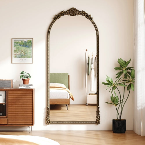 Full – Length Mirror – Ornate Wood Frame Antique Gold 33.07" x 73.03"
