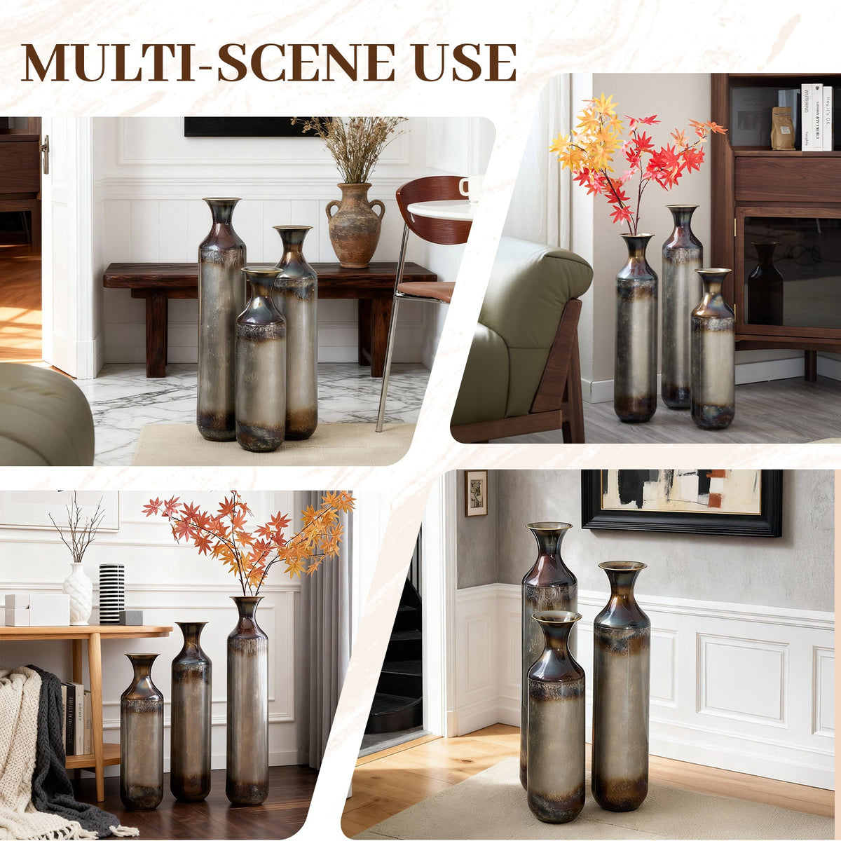 Hand – Forged Metal Vases Set of 3