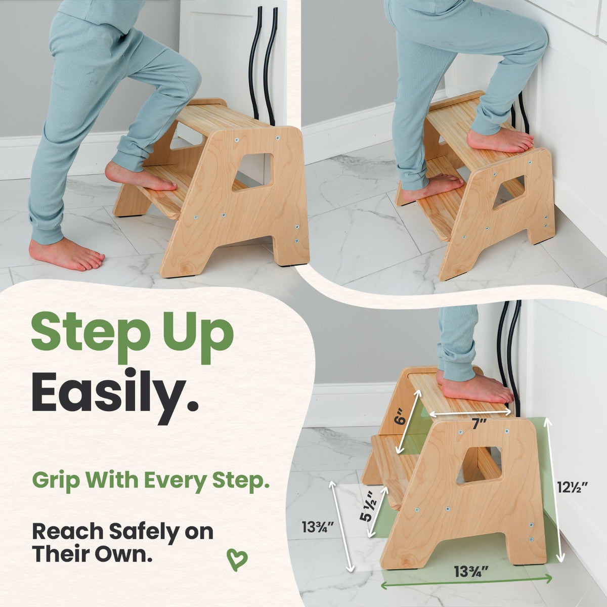 2 – Step Wooden Stool for Toddlers(Step Stool for Children Ages 2+)