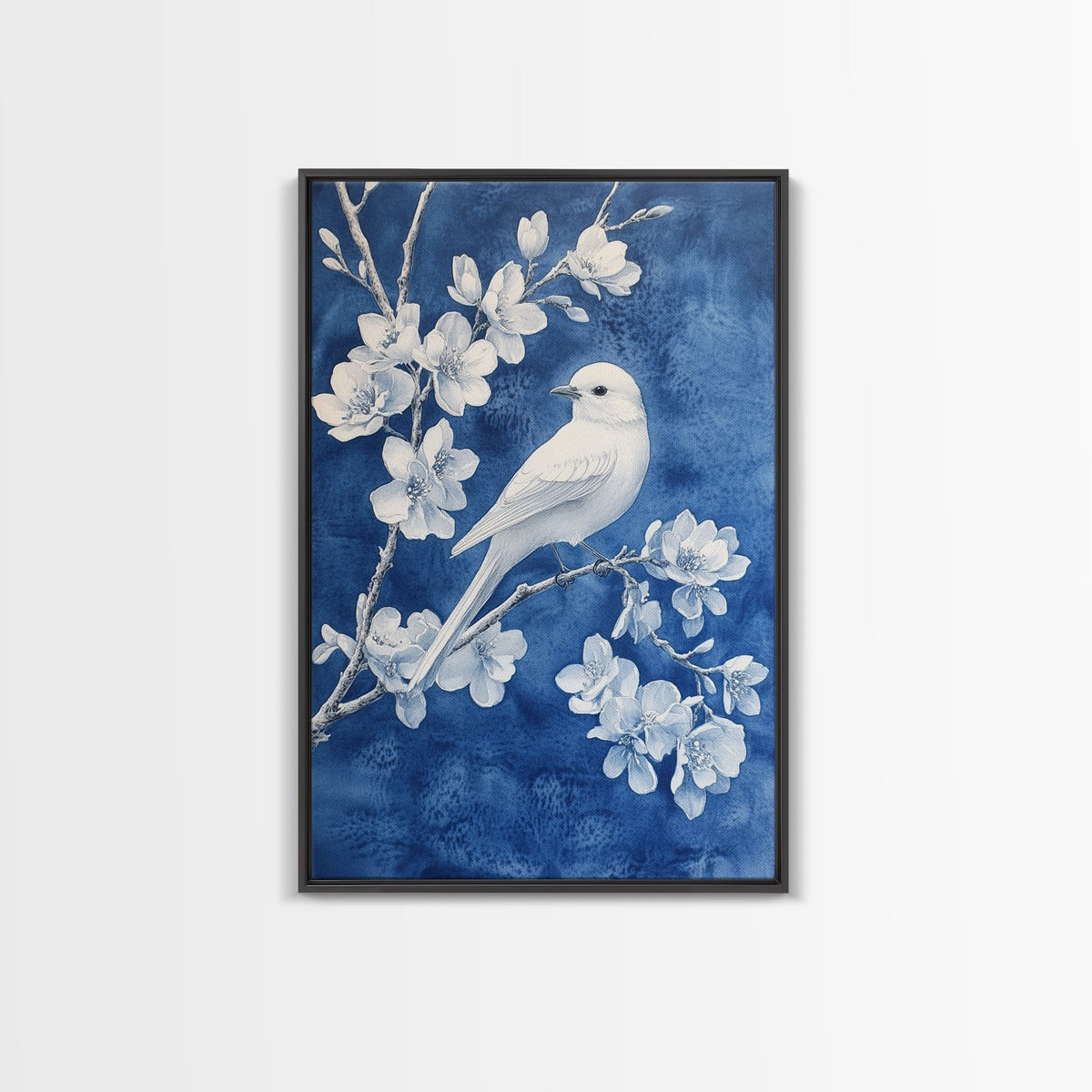 Blue Botanial Wall Art Chinoiserie Wall Art, White Bird, Blue Chinoiserie Home Decor, Botanical Print, Bird Painting, Fr