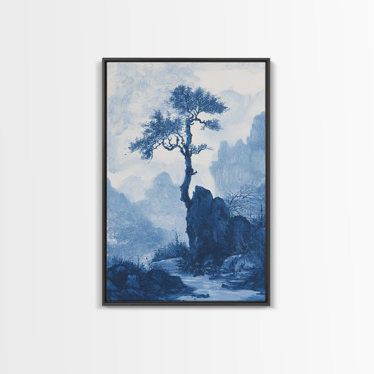 Chinoiserie Wall Art, Chinoiserie Style Canvas Print, Chinoiserie Blue Painting, Retro Boho Style Minimalist Wall Art, B