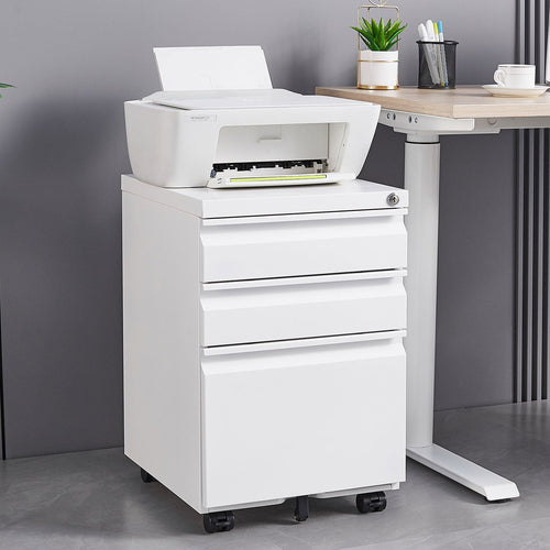 3 – Drawer Mobile Filing Cabinet with Lock in White