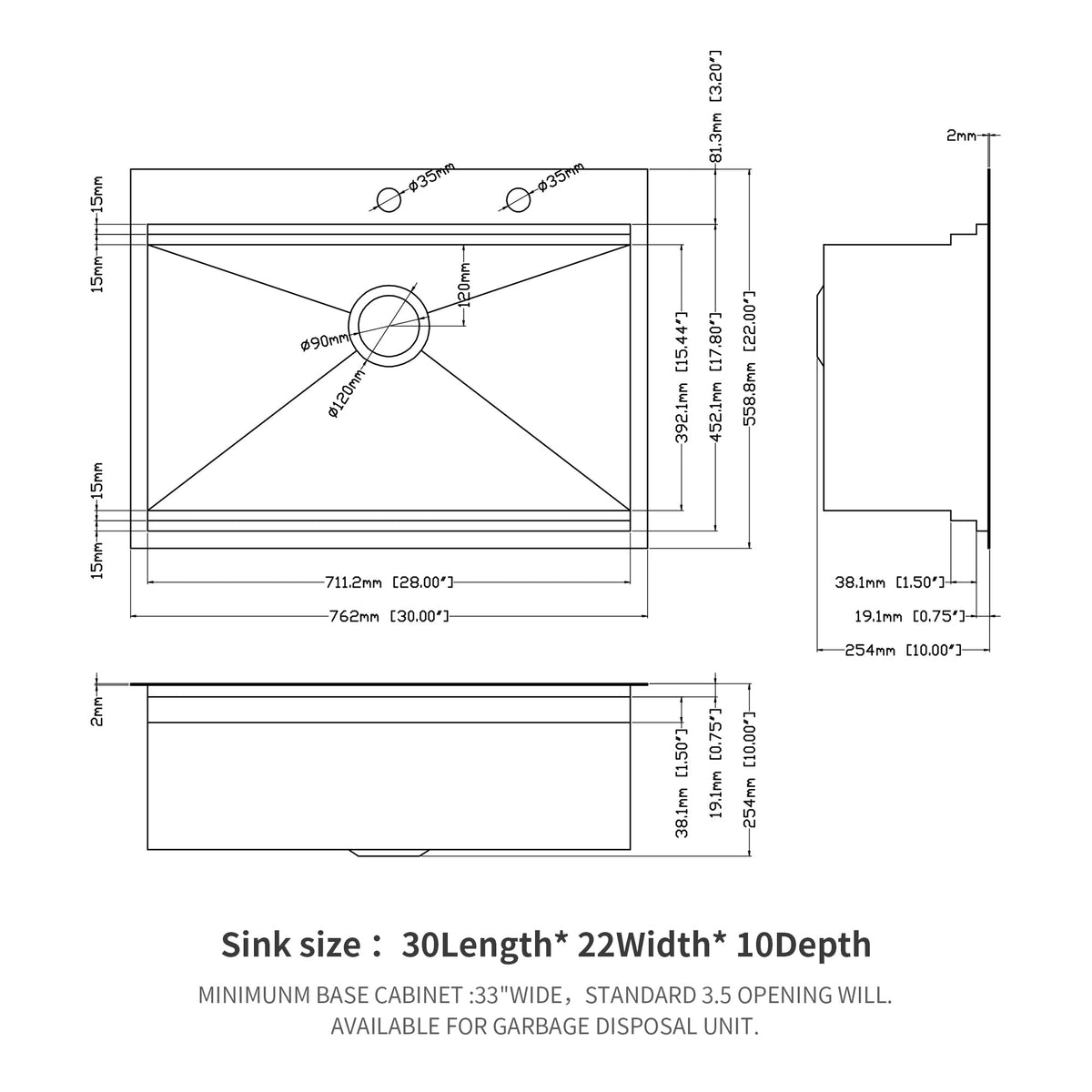 30 Drop Kitchen Sink – 30 x 22 x 10 Inch Kitchen Sink