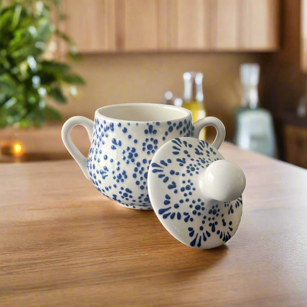 Blue & White Talavera Sugar Jar | Handmade Puebla Kitchenware