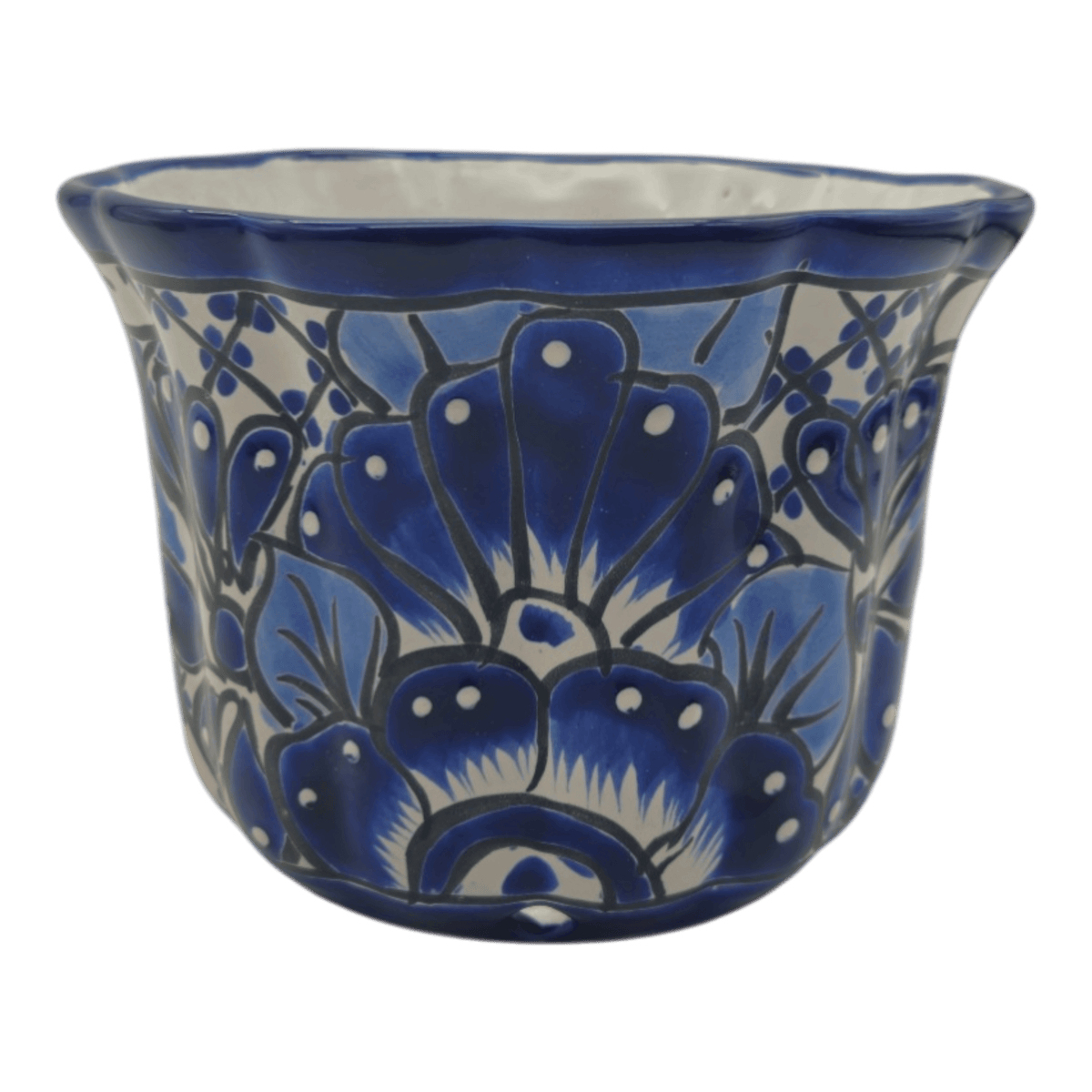 Talavera Flower Pot | Handmade Blue & White Mexican Ceramic
