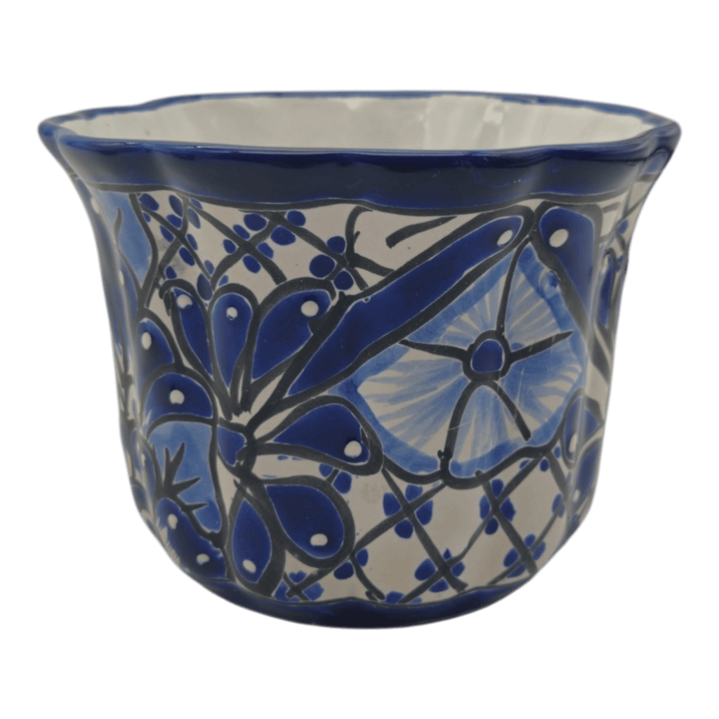Talavera Flower Pot | Handmade Blue & White Mexican Ceramic