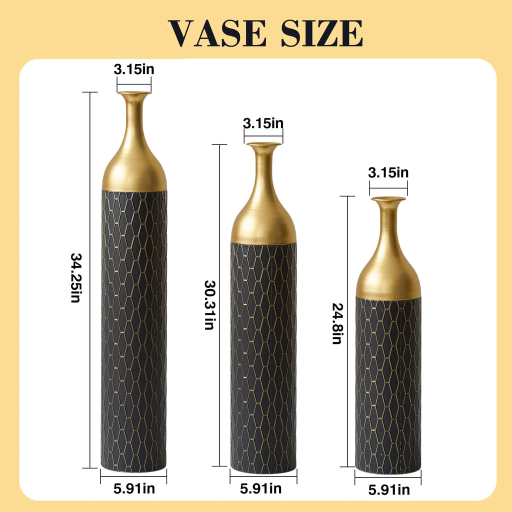 3 – Piece Handcrafted Metal Floor Vase Set