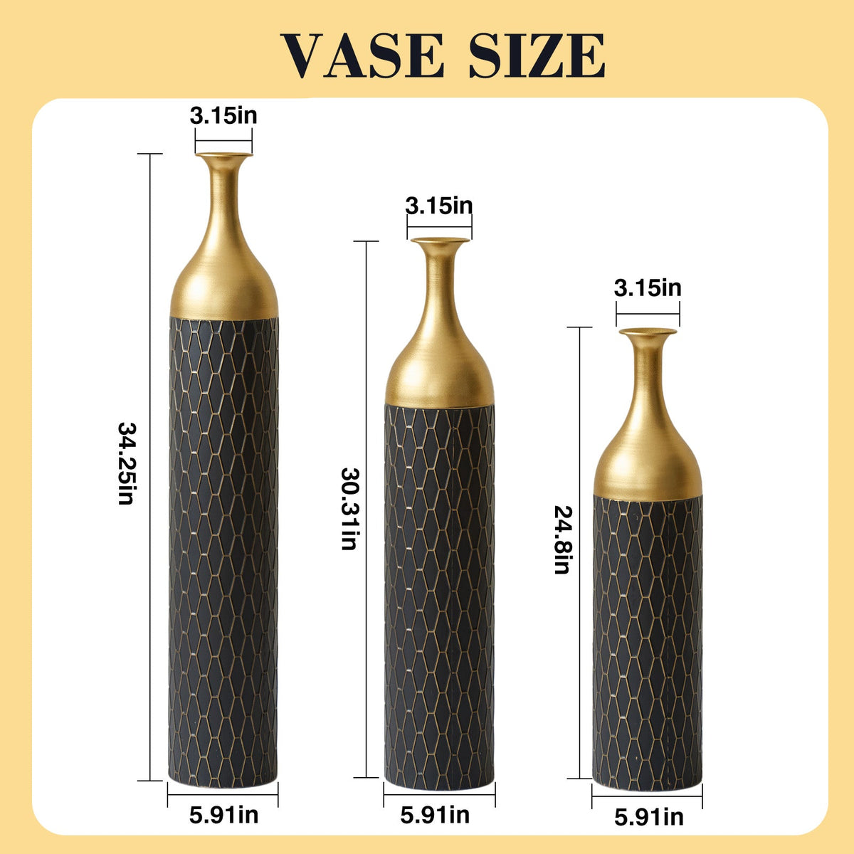 3 – Piece Handcrafted Metal Floor Vase Set