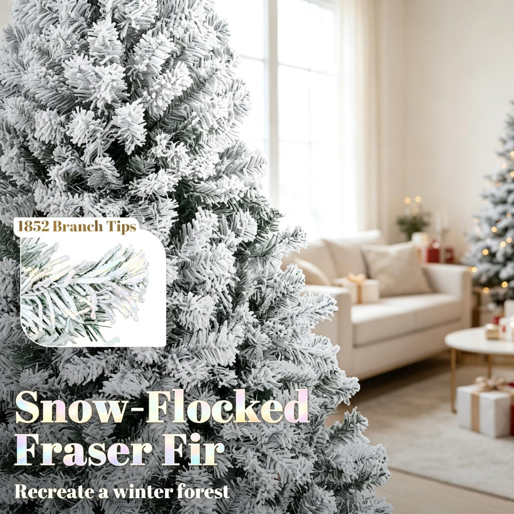 9 ft Pre – Lit Flocked Fraser Fir Artificial Christmas Tree
