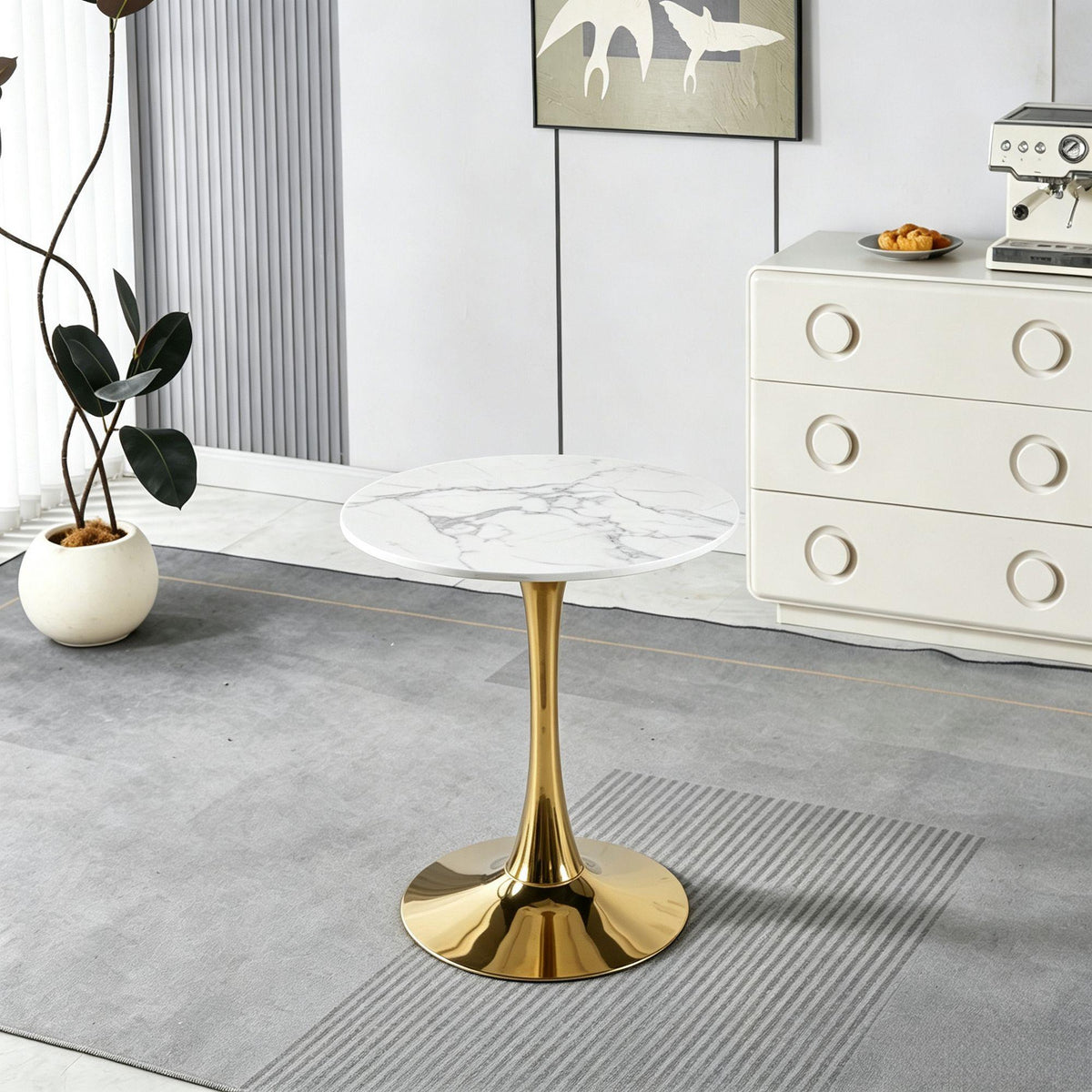 Mid – Century Tulip Dining Table With White Marble Top
