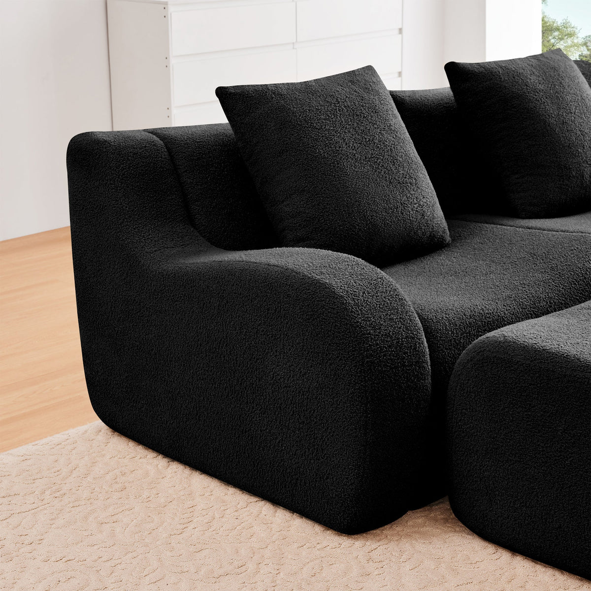 Armless Sofa With Pillow – Teddy Fabric in Black