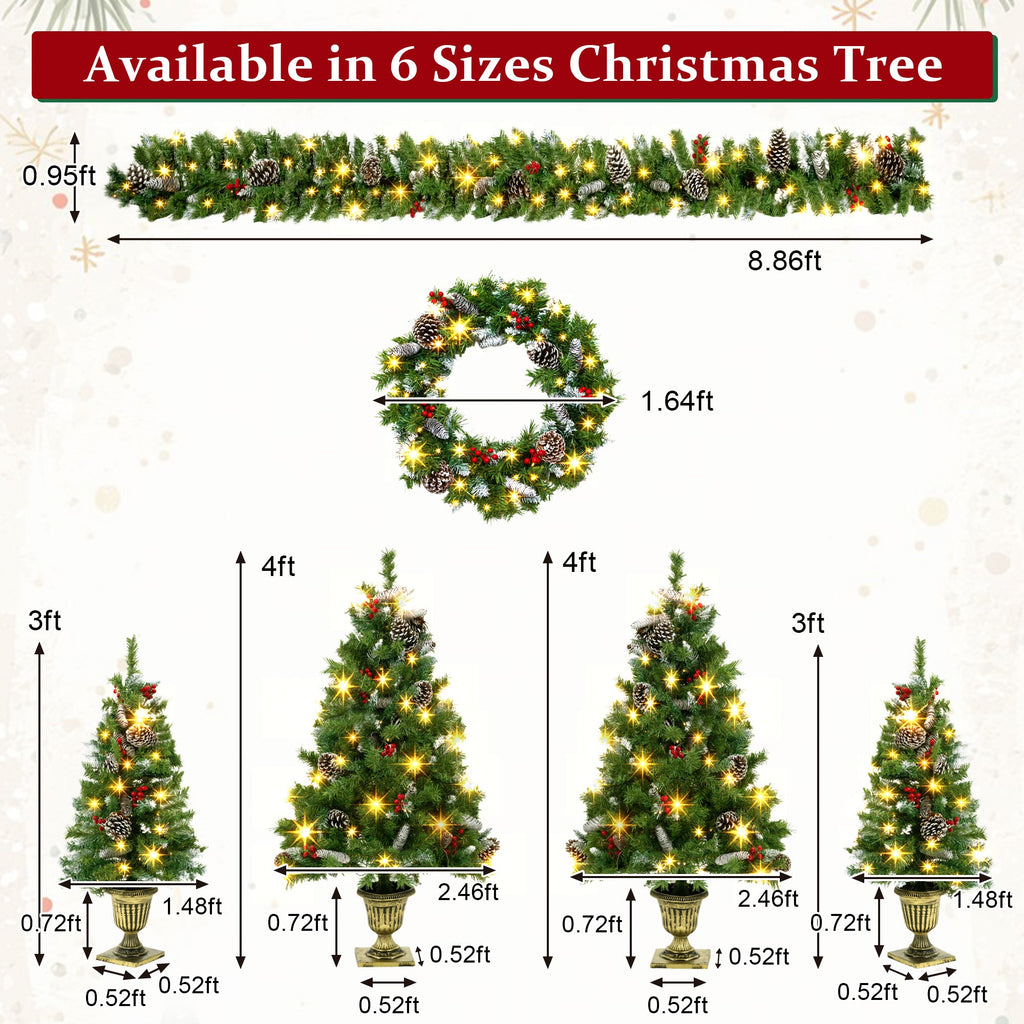 6 – Piece Christmas Tree Set – 4 Trees, Wreath, and Garland