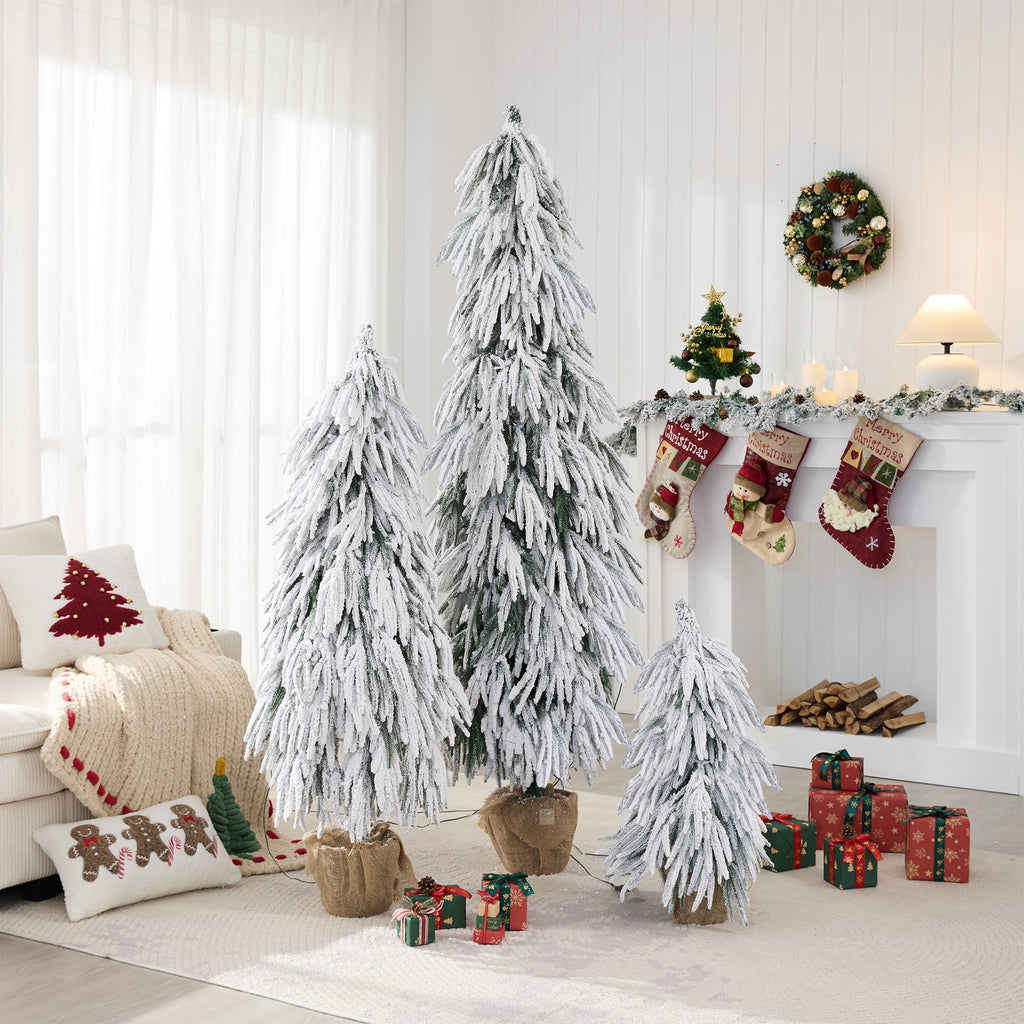 Pre – Lit Flocked Christmas Tree Set of 3
