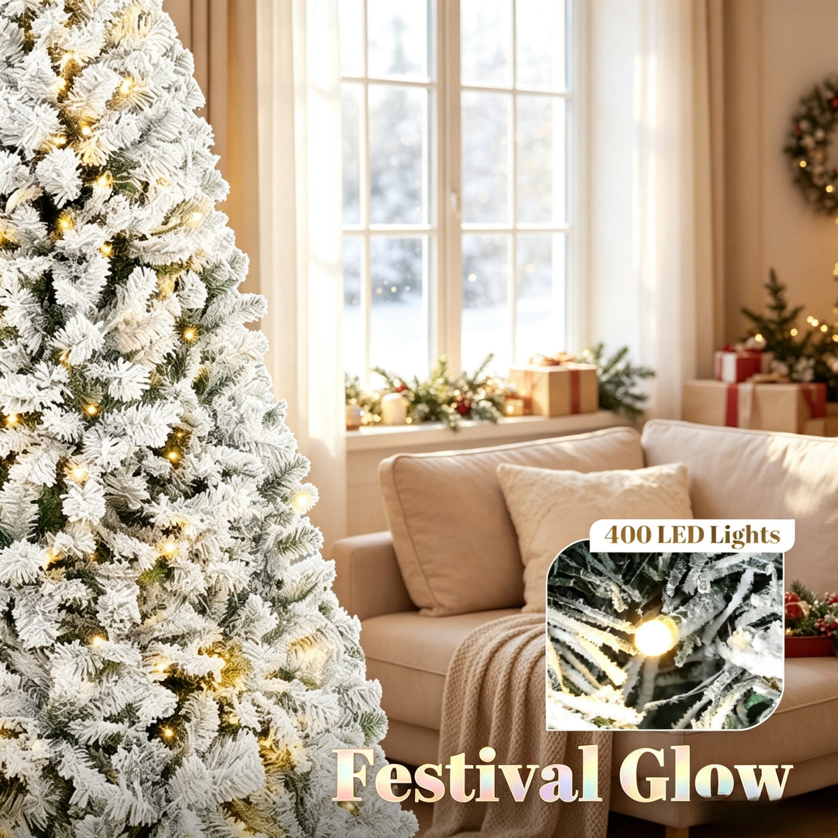 7.5 ft Pre – Lit Flocked Fraser Fir Artificial Christmas Tree