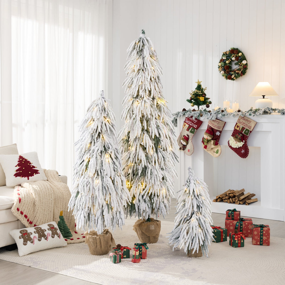 Pre – Lit Flocked Christmas Tree Set of 3