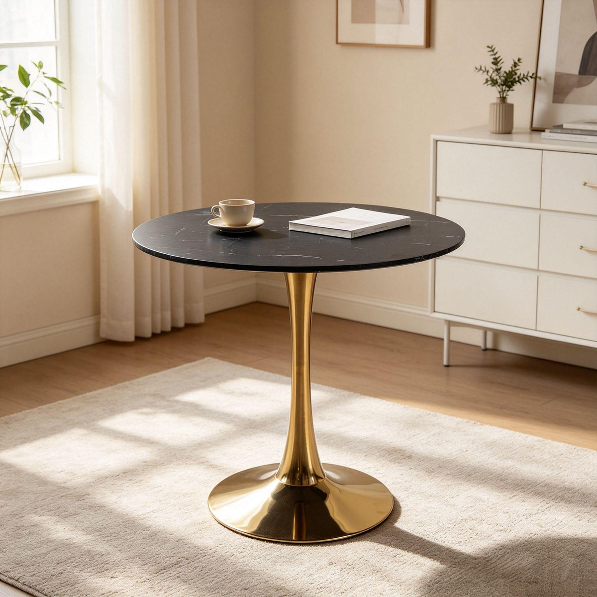Mid – Century Tulip Dining Table with Black Marble Top