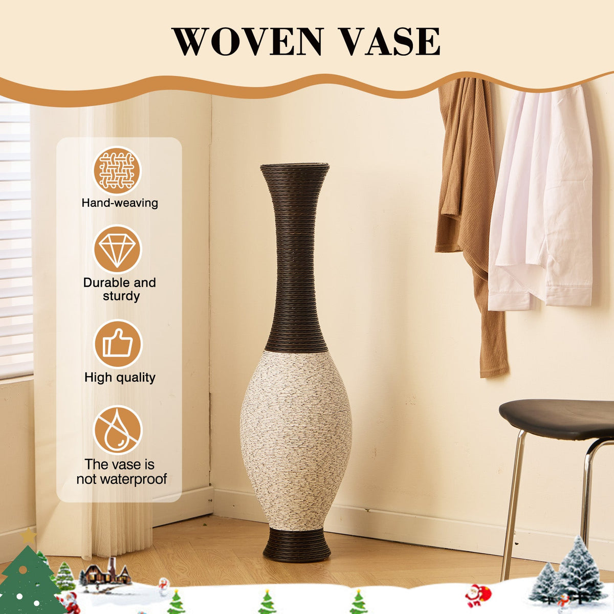 Hand – Woven PVC Rattan Look Floor Vase