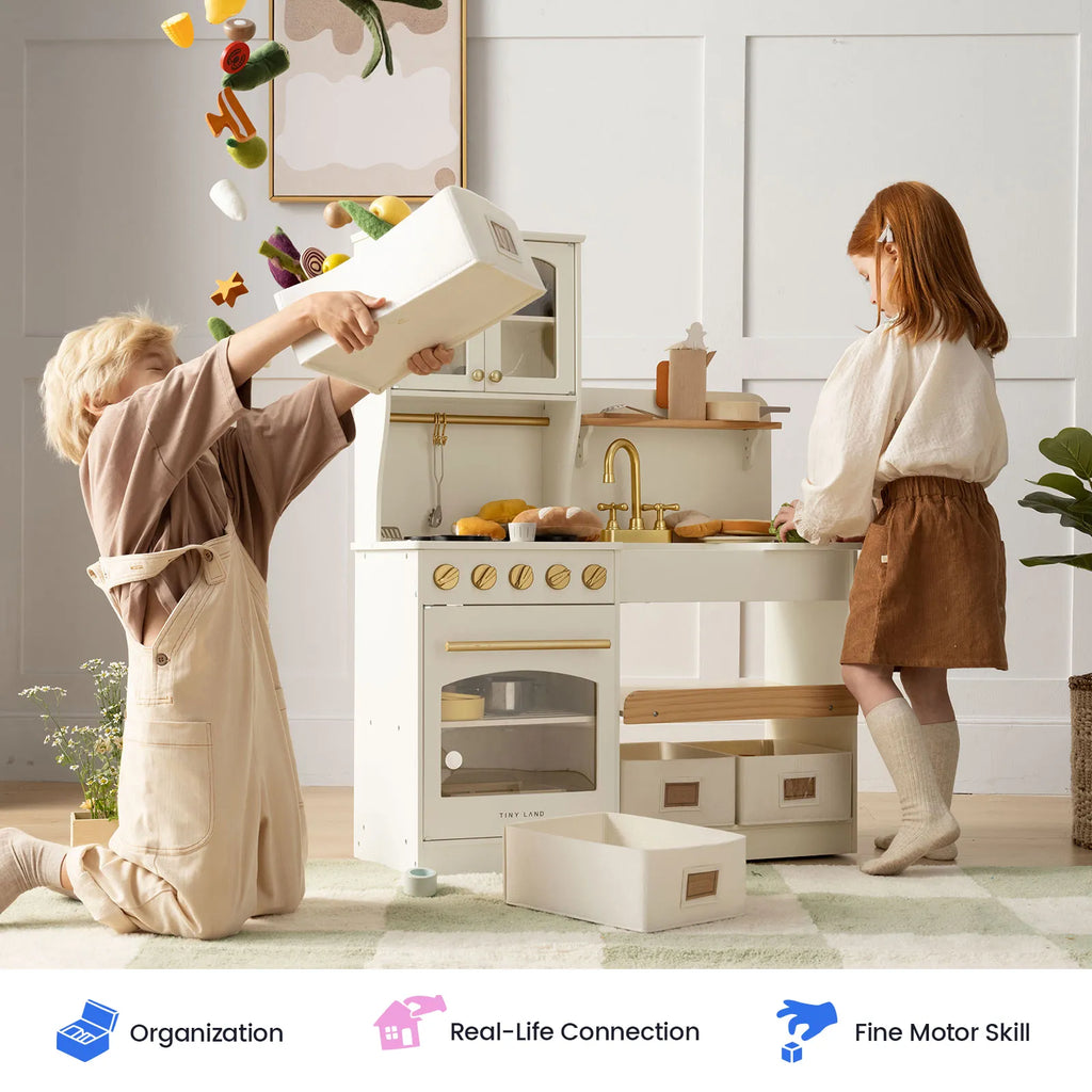 Tiny Land® Wooden Play Kitchen with Storage for Creative Toddlers