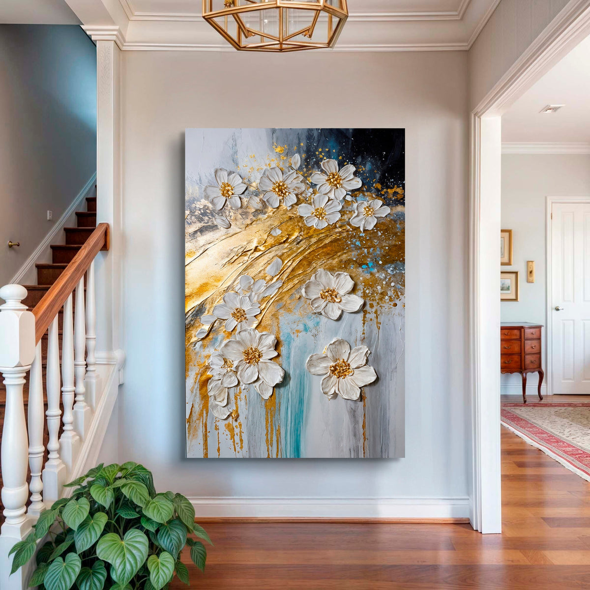 Abstract Gold Floral Wall Art