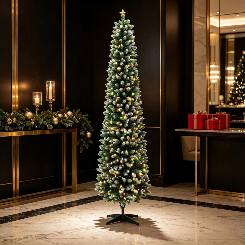 7ft Flocked Pencil Prelit Christmas Tree, Dual – Color